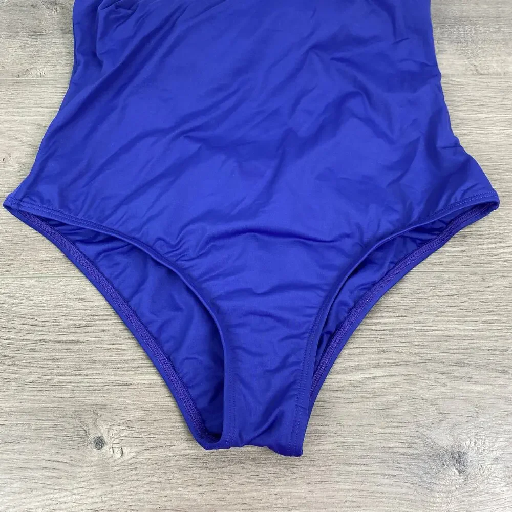 L*Space Blue Purple Halter Neck Tie Scoop Back One Piece Swimsuit Sz.L